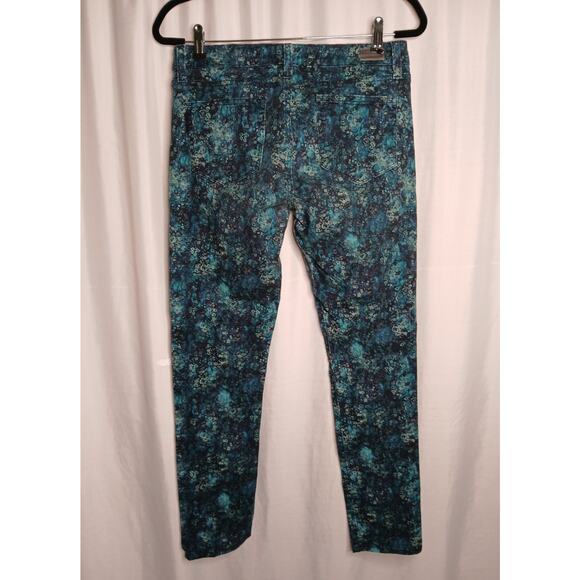 Paige All Over Floral Skinny Skyline Ankle Peg Blue Watercolor Denim Jeans 30 - Picture 2 of 11